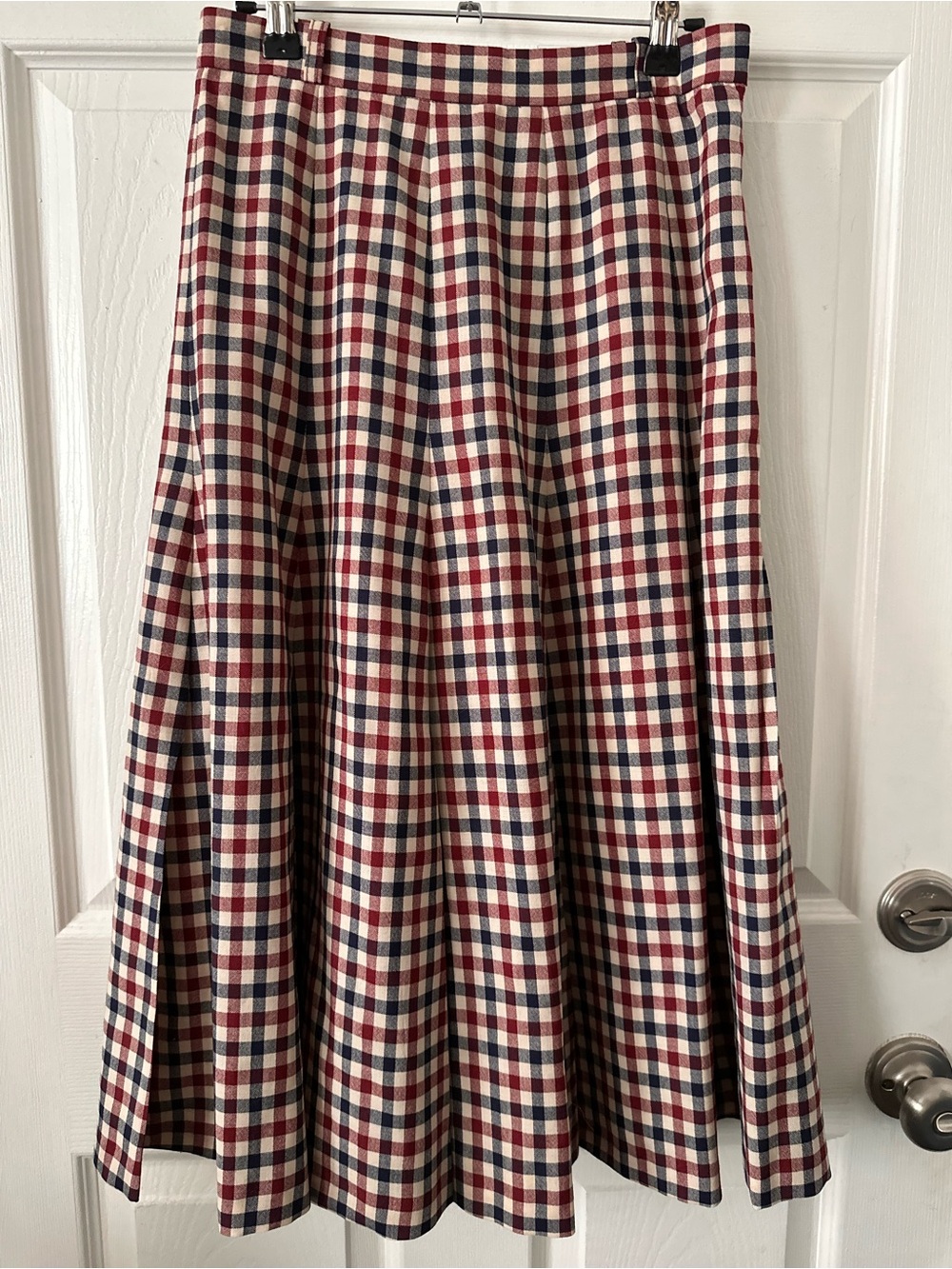 Aquascutum London Red Navy Cream Plaid Midi Skirt UK Sizing